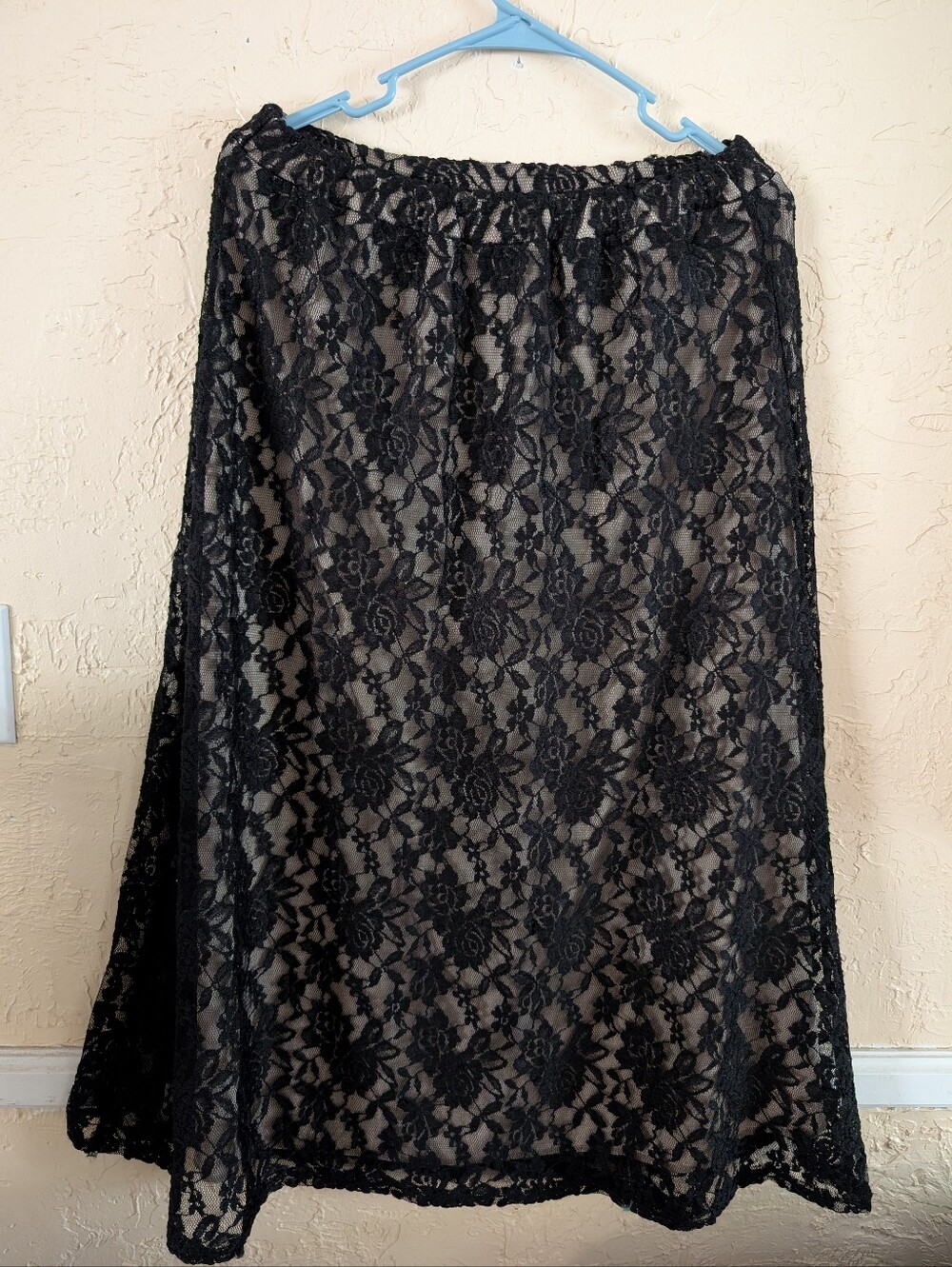 Espresso Black Lace A-Line Skirt with Nude Lining Size M